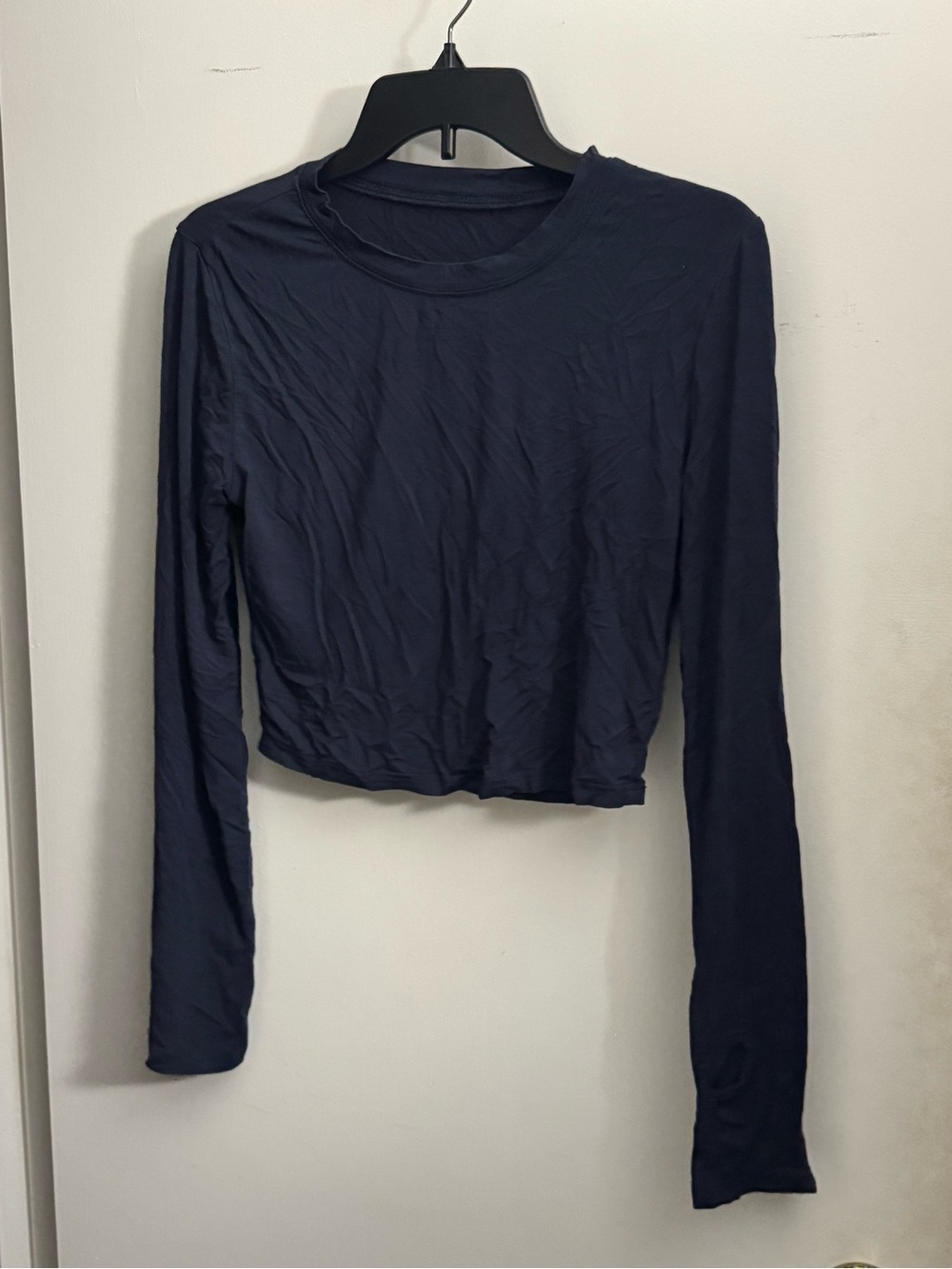 Long Sleeve Cropped Tee - Navy